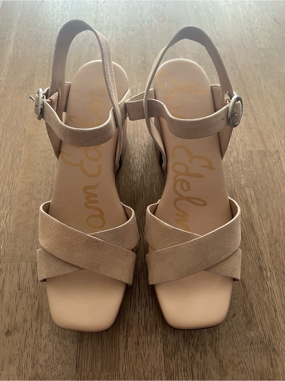 Sam Edelman Josefine Platform Heeled Sandal Modern chunky Beige Leather size 10
